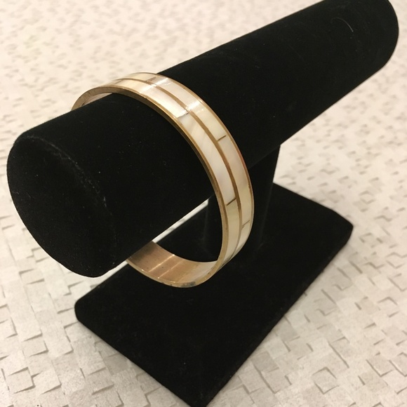Mother of Pearl Brass Bangle Bracelet - Picture 4 of 5